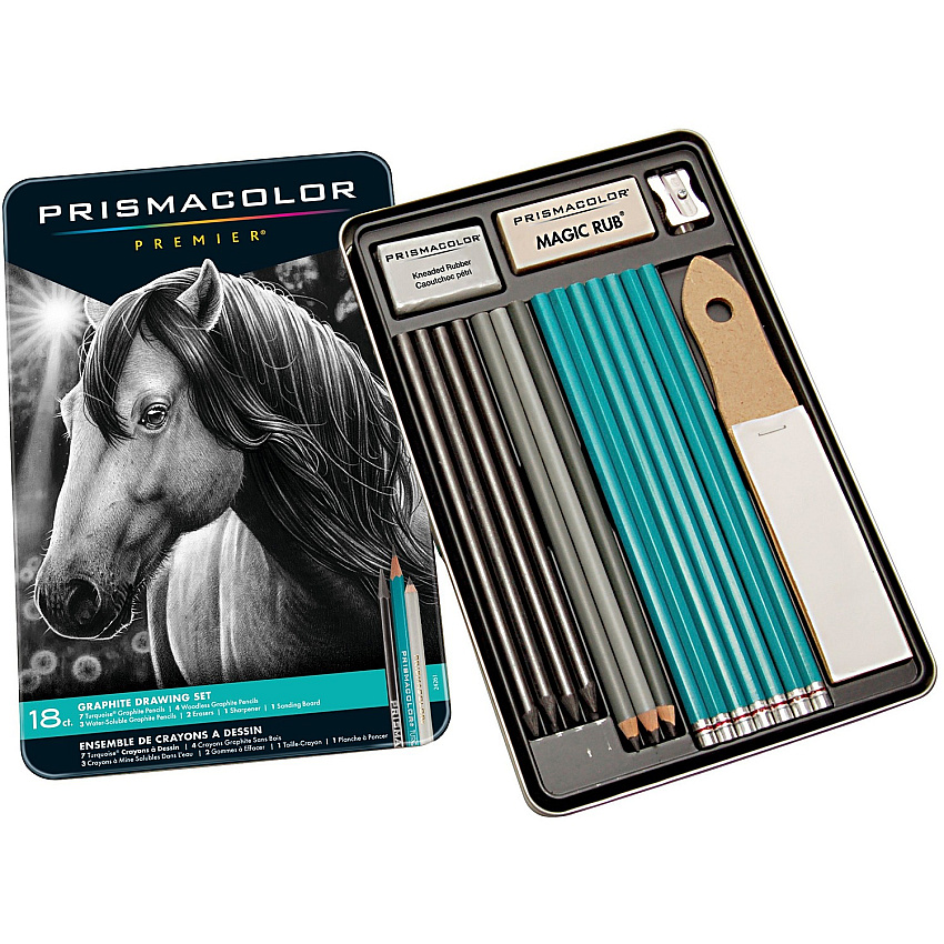 Prismacolor Premier Graphite Set 8B, 6B, 4B, 2B, B, HB, 2H, 4H, 6H Pencil Grade - Graphite Lead - Turquoise Barrel - Latex-free Eraser - 18 / Pack (24261)