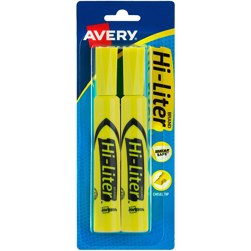 Avery&reg; Desk-Style Highlighters Chisel Marker Point - Fluorescent Yellow Ink - Water Based - 2 / Pack (24081)