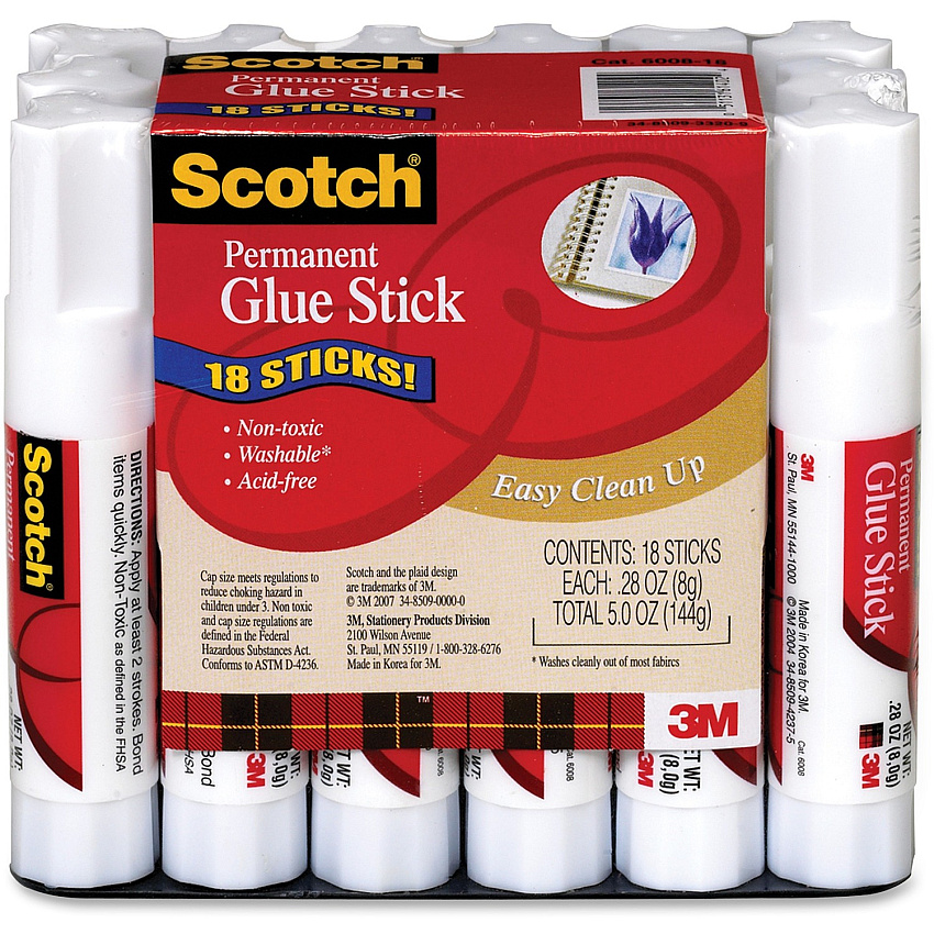 Scotch Permanent Glue Sticks 0.28 oz - White - 18 / Pack (600818)