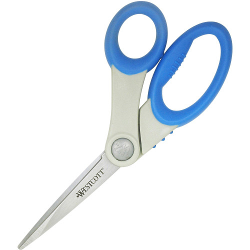Westcott Scissors with Antimicrobial Protection, 8" Long, 3.5" Cut Length, Blue Offset Handle (14739)