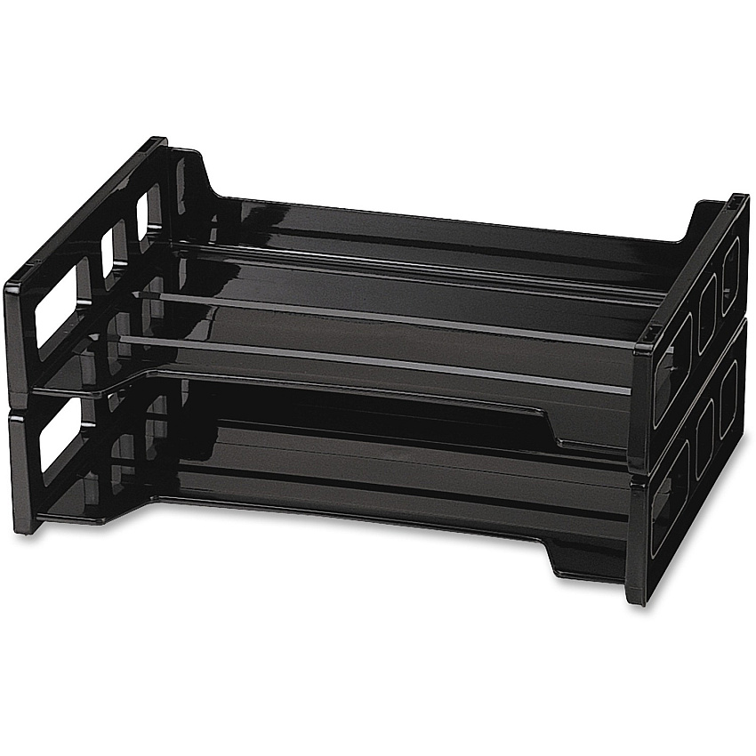 Officemate Side-Loading Desk Trays, 2PK 2.75" Height x 13.18" Width x 9" Depth - Desktop - Stackable, Durable - Black - Plastic - 2 / Pack (21022)