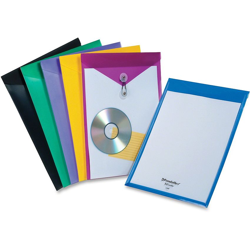 Pendaflex ViewFront Letter Vinyl File Pocket 8 1/2" x 11" - Poly - Blue, Black, Yellow, Purple, Green, Magenta - Flap, Elastic Closure, Button Closure, Water Resistant - 1 Each (52888)