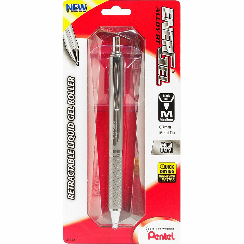 EnerGel EnerGel Alloy Retractable Gel Pens 0.7 mm Medium Pen Point - Refillable - Retractable - Black Ink - Gel-based - Metallic Silver Metal Barrel - Stainless Steel Tip - 1 / Pack (BL407BP)