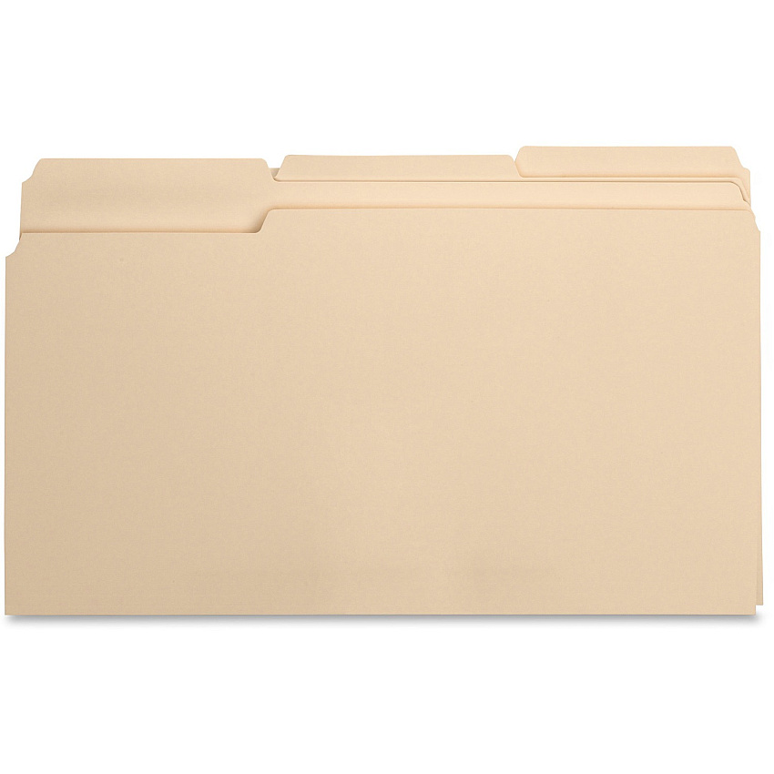 Business Source 1/3 Tab Cut Legal Recycled Top Tab File Folder 8 1/2" x 14" - 3/4" Expansion - Top Tab Location - Assorted Tab Position - 1 Plys - Manila - Manila - Tab - 10% Recycled - 100 / Box (BSN17526)