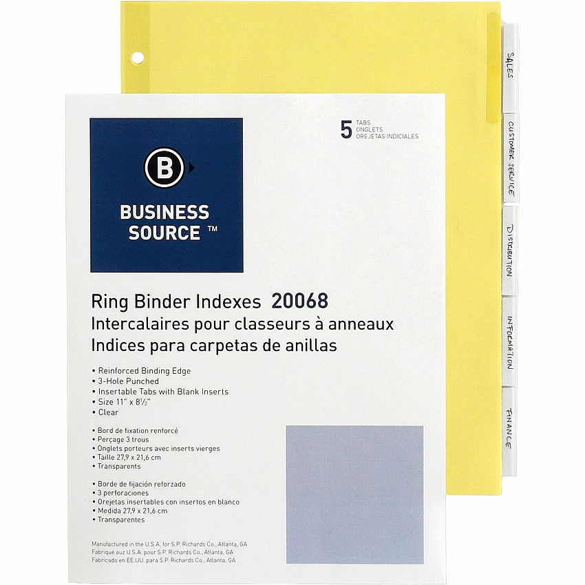 Business Source Buff Stock Ring Binder Indexes 5 x Divider(s) - Blank Tab(s) - 5 Tab(s)/Set - 2" Tab Width - 8.5" Divider Width x 11" Divider Length - Letter - 3 Hole Punched - Buff Buff Paper Divider - Clear Tab(s) - Tear Resistant, Reinforced (BSN20068)