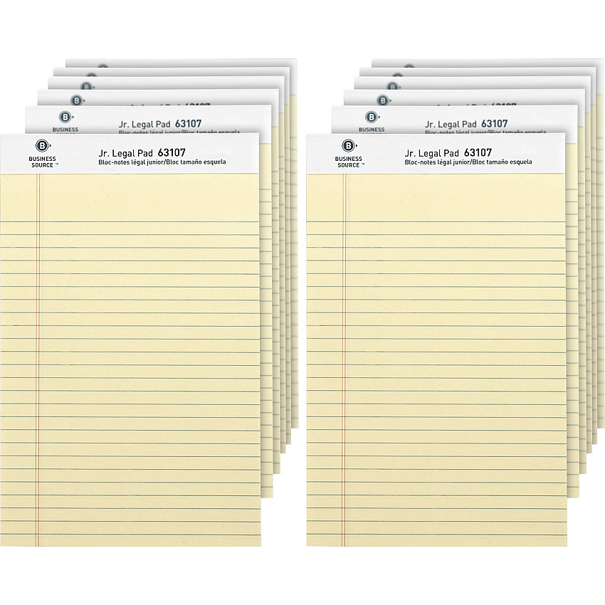 Business Source Writing Pads 50 Sheets - 0.28" Ruled - 16 lb Basis Weight - Jr.Legal - 8" x 5" Sheet Size - Canary Paper - Micro Perforated, Easy Tear, Sturdy Back - 1 Dozen (BSN63107)