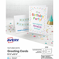 Avery&reg; Half-Fold Greeting Cards, Textured, Uncoated, 5-1/2" x 8-1/2" , 30 Cards (3378) 5 1/2" x 8 1/2" - Textured - Uncoated, Heavyweight - White - 30/Pack - 6 / Carton (03378)