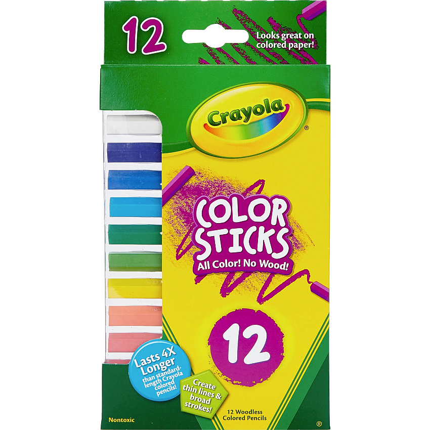 Crayola 12 Color Sticks Woodless Colored Pencils Red, Red Orange, Orange, Yellow, Yellow Green, Green, Sky Blue, Blue, Violet, Brown, Black, ... Lead - 12 / Set (682312)