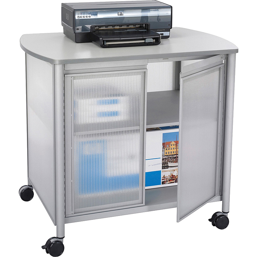 Safco Impromptu Deluxe Machine Stand with Doors 100 lb Load Capacity - 2 x Shelf(ves) - 30.8" Height x 34.8" Width x 25.5" Depth - Laminate, Powder Coated - Steel, Polycarbonate - Gray (1859GR)