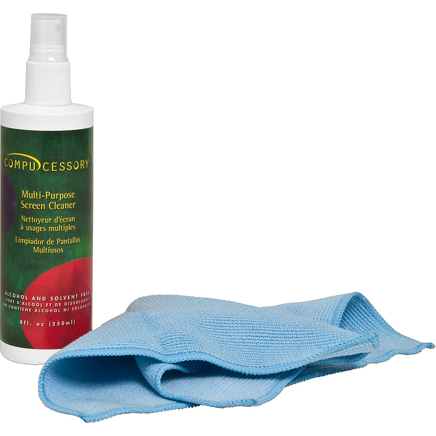 Compucessory LCD/Plasma Screen Cleaner with Cloth For Display Screen - 8 fl oz - Alcohol-free - 1 Kit - Green (56268)