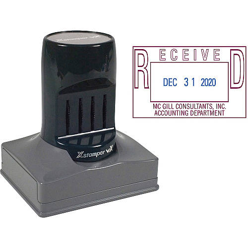 Xstamper VX Pre-inked Message Date Stamp Date Stamp - REC'D, PAID, ENT'D, FAXED - 1.38" Impression Width x 2.18" Impression Length - 1 Each (C82)