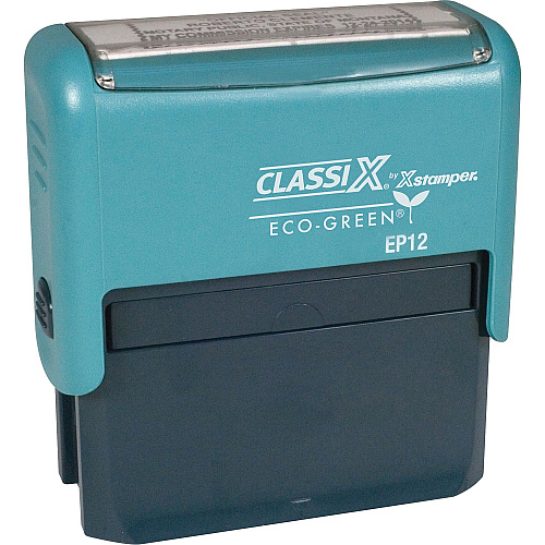 Xstamper ClassiX ECO Self-inking Message Stamp Custom Message Stamp - 0.63" Impression Width x 2.31" Impression Length - Black - Plastic - Recycled - 1 Each (EP12)