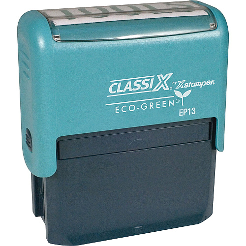 Xstamper ClassiX ECO Self-inking Message Stamp Custom Message/Date Stamp - 0.94" Impression Width x 2.44" Impression Length - Black - Plastic - Recycled - 1 Each (EP13)