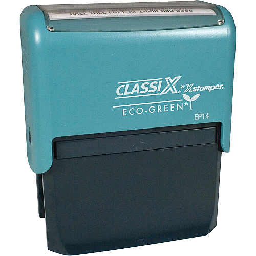 Xstamper ClassiX ECO Self-inking Message Stamp Custom Message Stamp - 1.44" Impression Width x 2.94" Impression Length - Black - Plastic - Recycled - 1 Each (EP14)