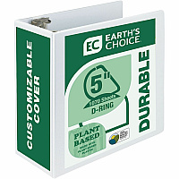 Samsill Earth's Choice Plant-based Durable View Binder 5" Binder Capacity - Letter - 8 1/2" x 11" Sheet Size - 1070 Sheet Capacity - Fastener(s): D-Ring - Pocket(s): 2 - Plastic, Chipboard - White - 1.76 lb - Recycled - Archival-safe, Clear Overla (16907)