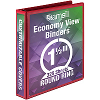 Samsill Economy 1-1/2" Round Ring View Binders 1 1/2" Binder Capacity - Letter - 8 1/2" x 11" Sheet Size - 350 Sheet Capacity - 3 x Round Ring Fastener(s) - 2 Internal Pocket(s) - Polypropylene, Chipboard - Red - 14.72 oz - Recycled - Exposed Rive (18553)