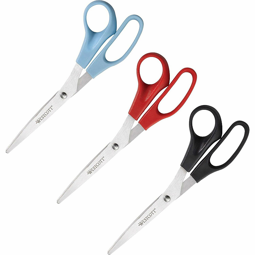 Westcott 8" All Purpose Straight Scissors 8" Overall Length - Straight-left/right - Stainless Steel - Assorted - 3 / Pack (13404)