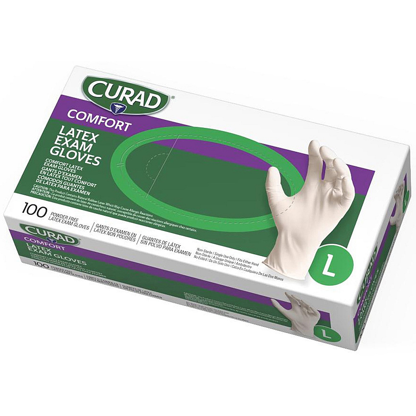 Curad Powder Free Latex Exam Gloves Large Size - White - Textured - For Healthcare Working - 100 / Box (CUR8106)