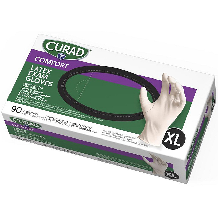 Curad Powder Free Latex Exam Gloves X-Large Size - White - Textured - For Healthcare Working - 90 / Box (CUR8107)