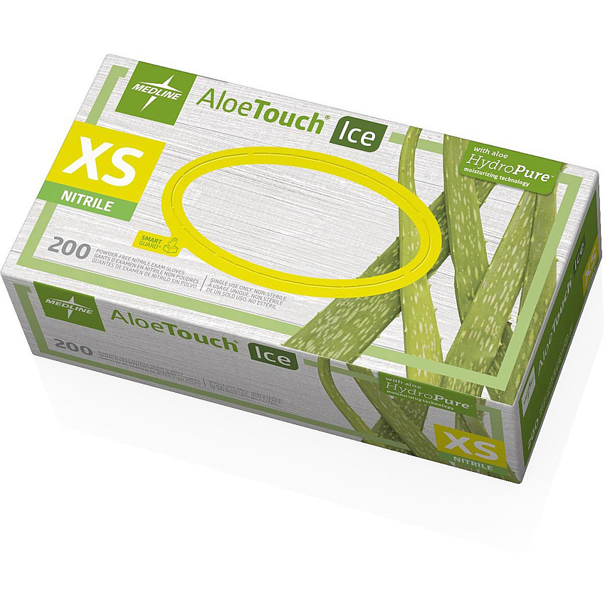 Medline Aloetouch Ice Nitrile Gloves X-Small Size - Latex-free, Textured - For Healthcare Working - 200 / Box (MDS195283)