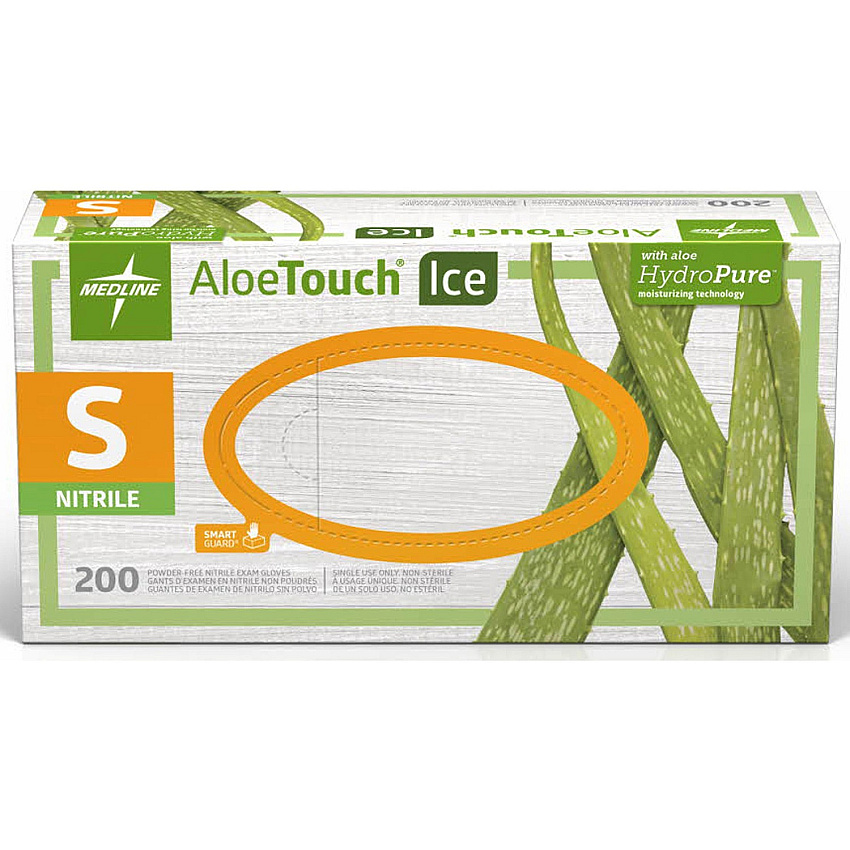 Medline Aloetouch Ice Nitrile Gloves Small Size - Latex-free, Textured - For Healthcare Working - 200 / Box (MDS195284)