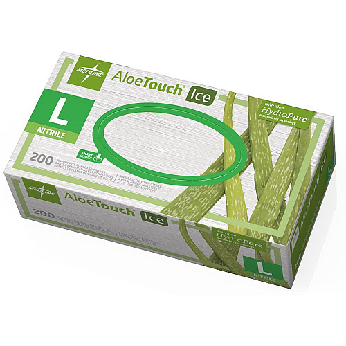 Medline Aloetouch Ice Nitrile Gloves Large Size - Latex-free, Textured - For Healthcare Working - 200 / Box (MDS195286)