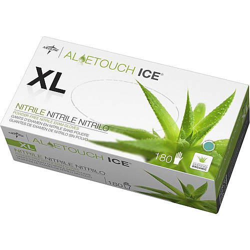 Medline Aloetouch Ice Nitrile Gloves X-Large Size - Latex-free, Textured - For Healthcare Working - 180 / Box (MDS195287)