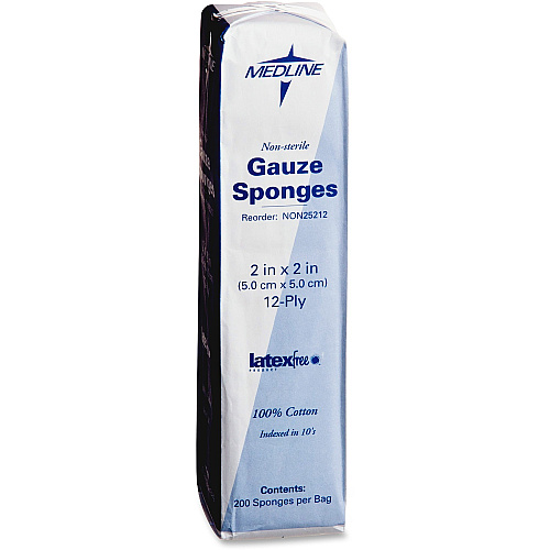 Medline Nonsterile Woven Gauze Sponges 12 Ply - 2" Width x 2" Length - White - 200 / Box (NON25212)