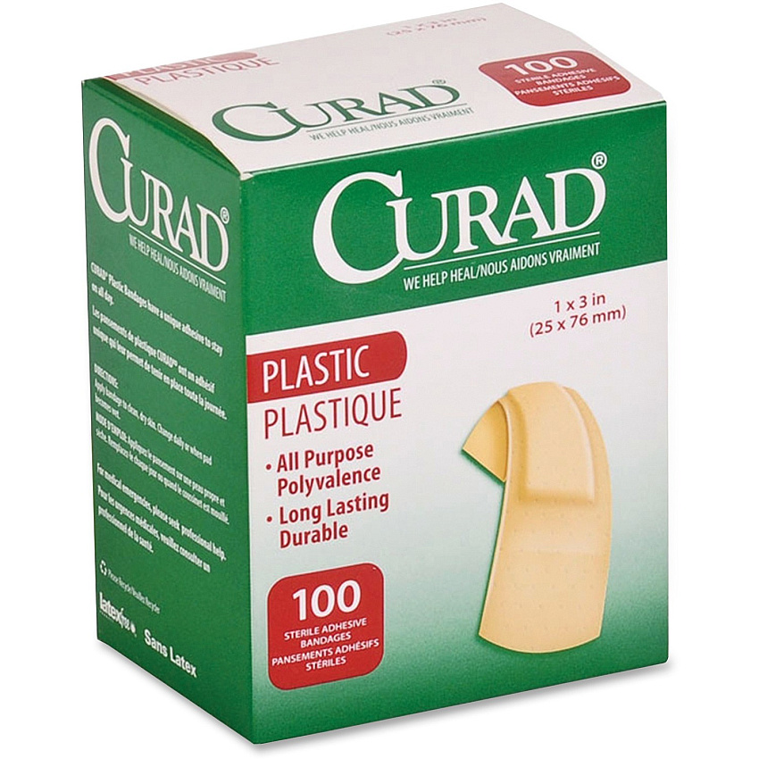 Medline Plastic Adhesive Bandages 1" Width x 3" Length - Tan - 100 / Box (NON25600)