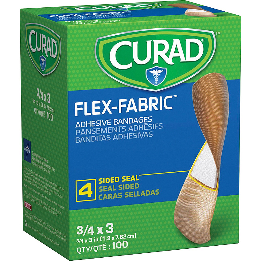 Curad Comfort Cloth Adhesive Fabric Bandages 0.75" Width x 3" Length - Tan - 100 / Box (NON25650)