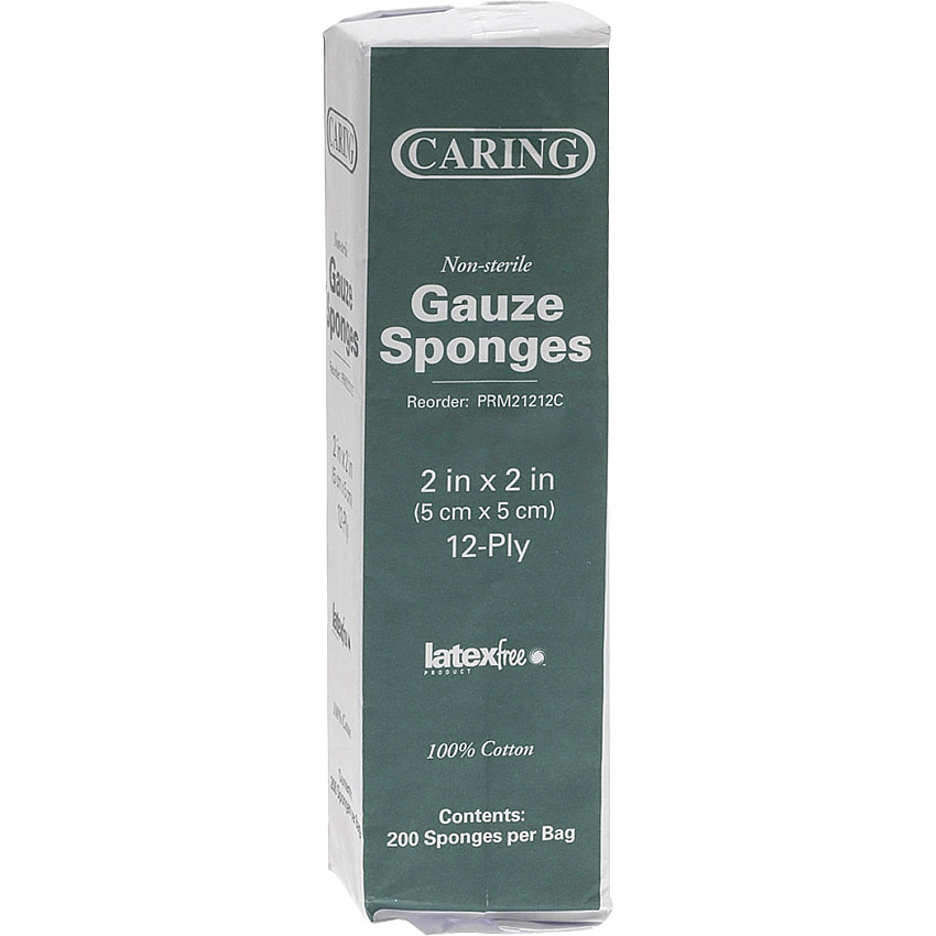 Medline Caring Non-sterile Gauze Sponges 12 Ply - 2" Width x 2" Length - White - 200 / Box (PRM21212C)