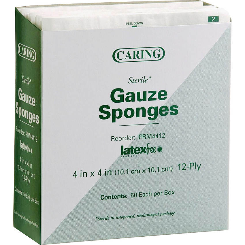 Medline Sterile Gauze Sponges 12 Ply - 4" Width x 4" Length - White - 50 / Box (PRM4412)