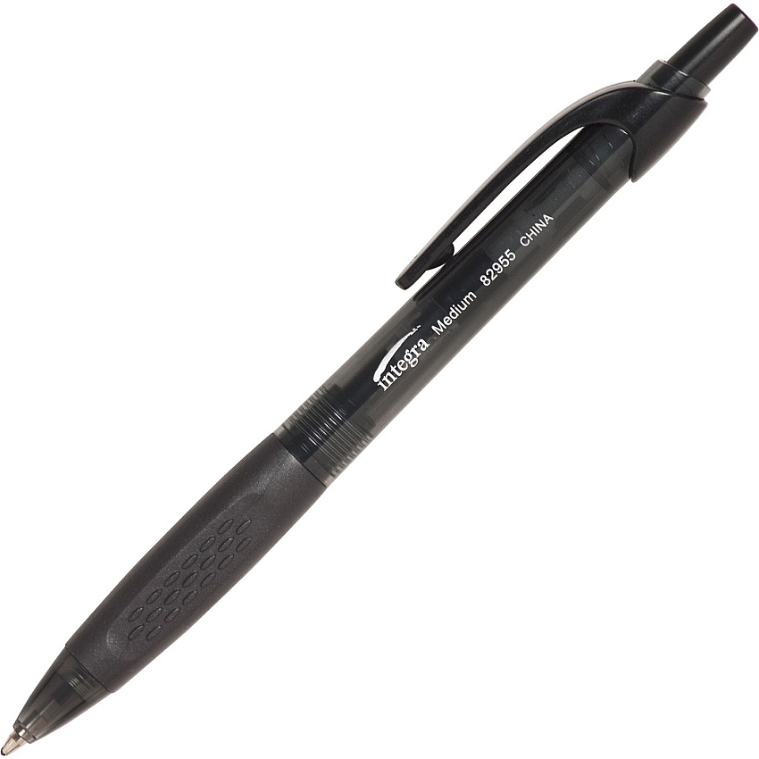 Integra Easy Click Retractable Ballpoint Pen Medium Pen Point - Retractable - Black Ink - Black Barrel - 1 Dozen (82955)