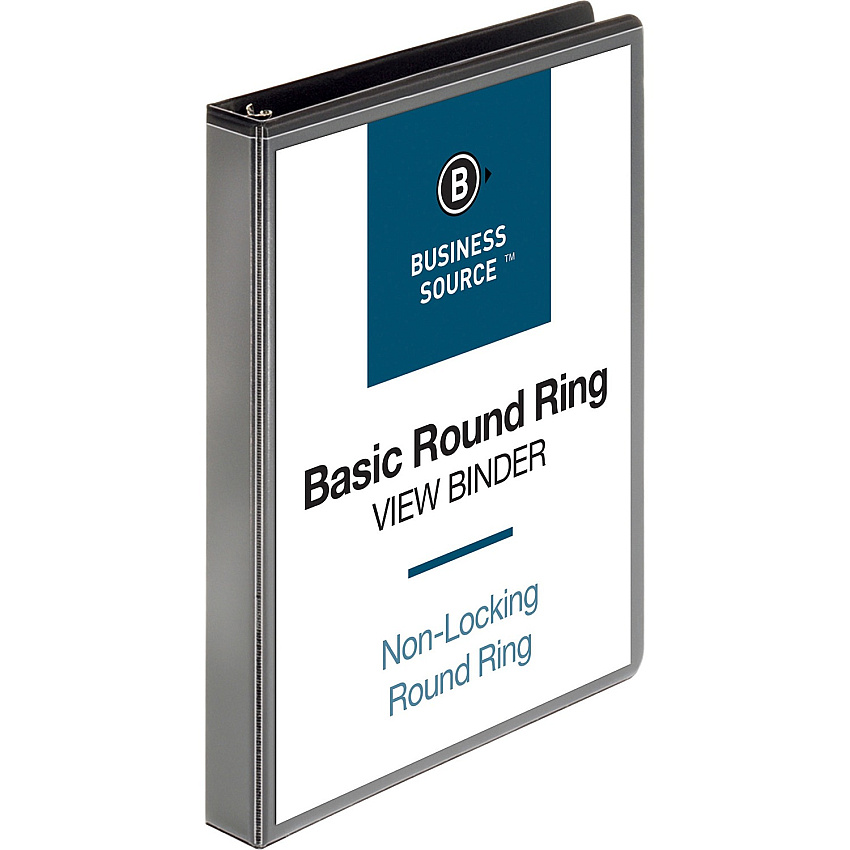 Business Source Round-ring View Binder 1" Binder Capacity - Letter - 8 1/2" x 11" Sheet Size - 225 Sheet Capacity - Fastener(s): Round Ring - Pocket(s): 2, Internal - Polypropylene, Chipboard - Black - Wrinkle-free, Gap-free Ring, Clear Overlay (BSN09952)