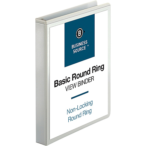 Business Source Round-ring View Binder 1" Binder Capacity - Letter - 8 1/2" x 11" Sheet Size - 225 Sheet Capacity - Fastener(s): Round Ring - Pocket(s): 2, Internal - Polypropylene, Chipboard - White - Wrinkle-free, Gap-free Ring, Clear Overlay (BSN09953)