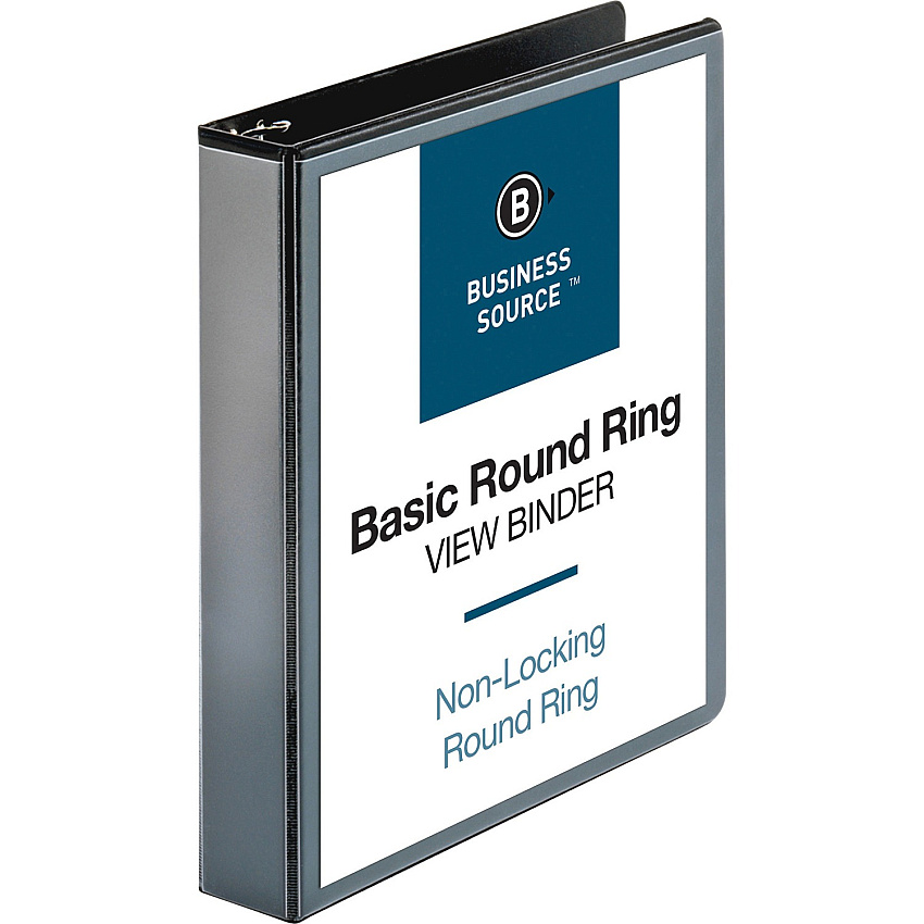 Business Source Round-ring View Binder 1 1/2" Binder Capacity - Letter - 8 1/2" x 11" Sheet Size - 350 Sheet Capacity - Fastener(s): Round Ring - Pocket(s): 2, Internal - Polypropylene, Chipboard - Black - Wrinkle-free, Gap-free Ring, Clear Ove (BSN09954)