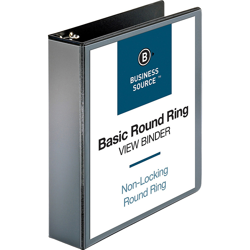 Business Source Round-ring View Binder 2" Binder Capacity - Letter - 8 1/2" x 11" Sheet Size - 475 Sheet Capacity - Fastener(s): Round Ring - Pocket(s): 2, Internal - Polypropylene, Chipboard - Black - Wrinkle-free, Gap-free Ring, Clear Overlay (BSN09956)