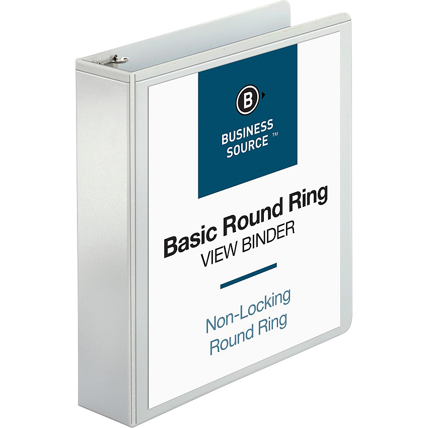 Business Source Round-ring View Binder 2" Binder Capacity - Letter - 8 1/2" x 11" Sheet Size - 475 Sheet Capacity - Fastener(s): Round Ring - Pocket(s): 2, Internal - Polypropylene, Chipboard - White - Wrinkle-free, Gap-free Ring, Clear Overlay (BSN09957)