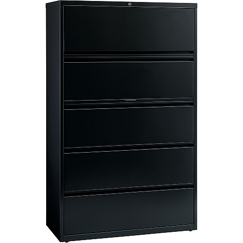 Lorell Fortress Series Lateral File w/Roll-out Posting Shelf 42" Width x 18.6" Depth x 67.7" Height - 5 x Drawer(s) for File - Letter, Legal, A4 - Lateral - Interlocking, Label Holder, Leveling Glide, Ball-bearing Suspension - Black - Recycled (LLR60550)