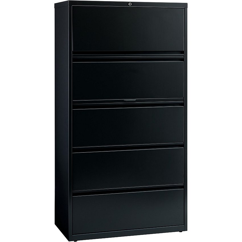 Lorell Fortress Series Lateral File w/Roll-out Posting Shelf 36" Width x 18.6" Depth x 67.7" Height - 5 x Drawer(s) for File - Letter, Legal, A4 - Lateral - Rust Proof, Interlocking, Leveling Glide, Ball-bearing Suspension, Label Holder - Black (LLR60551)