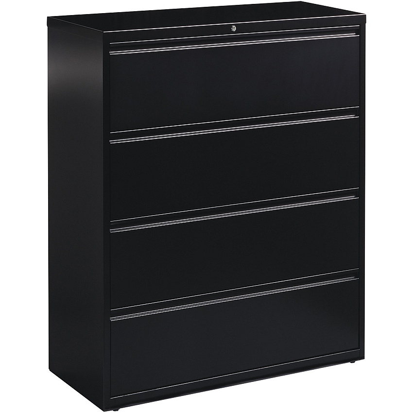 Lorell Fortress Series Lateral File 42" Width x 18.6" Depth x 52.5" Height - 4 x Drawer(s) for File - Letter, Legal, A4 - Lateral - Interlocking, Leveling Glide, Label Holder, Ball-bearing Suspension - Black - Recycled (LLR60552)
