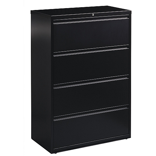Lorell Fortress Series Lateral File 36" Width x 18.6" Depth x 52.5" Height - 4 x Drawer(s) for File - Letter, Legal, A4 - Lateral - Ball-bearing Suspension, Leveling Glide, Label Holder, Interlocking - Black - Steel - Recycled (LLR60553)