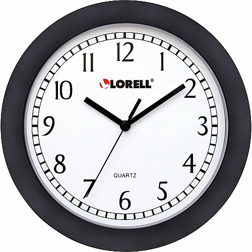 Lorell 9" Round Wall Clock Analog - Quartz - White Main Dial - Black Case - Plastic (LLR60987)