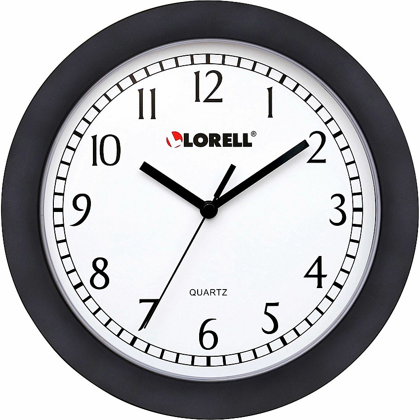 Lorell 9" Round Wall Clock Analog - Quartz - White Main Dial - Black Case - Plastic (LLR60987)