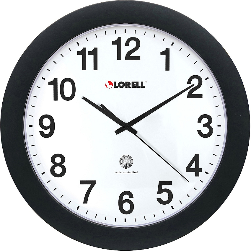 Lorell 12" Round Radio-Controlled Wall Clock Analog - Quartz - White Main Dial - Black Case - Plastic (60997)