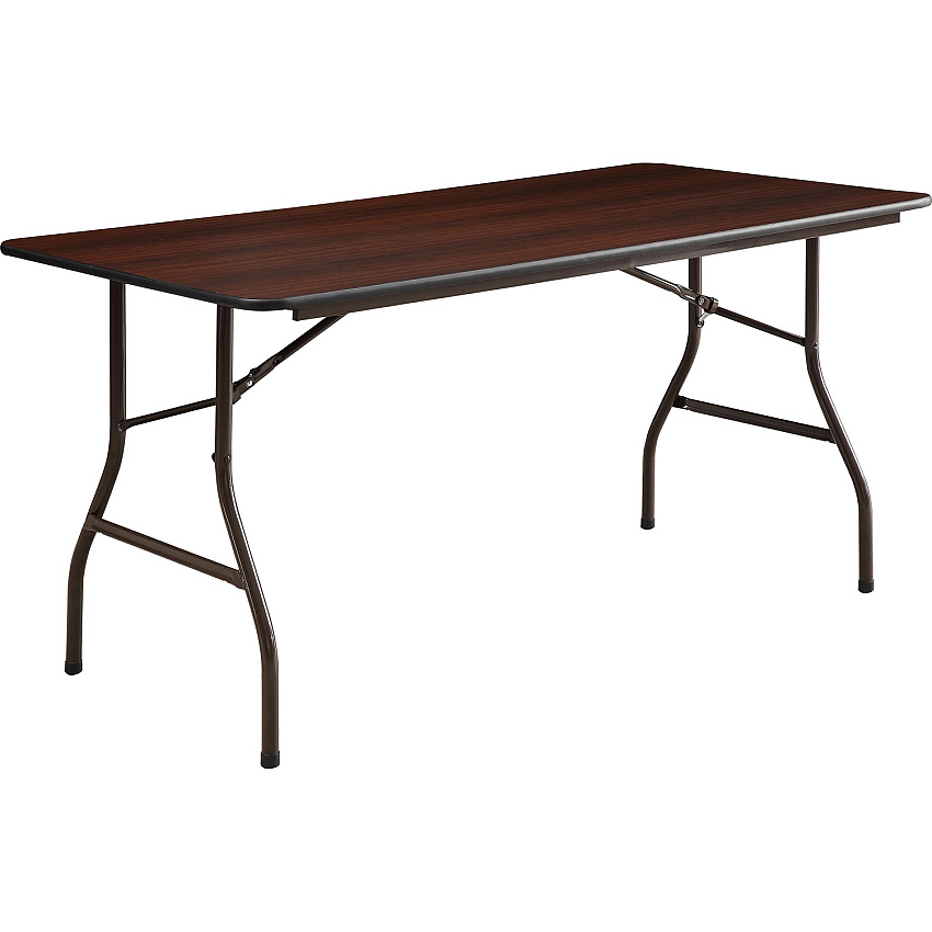 Lorell Economy Folding Table Melamine Rectangle Top - 500 lb Capacity - 60" Table Top Length x 30" Table Top Width x 0.63" Table Top Thickness - 29" Height - Mahogany - 1 Each (LLR65755)