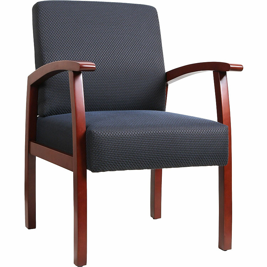 Lorell Thickly Padded Guest Chair Cherry Frame Color - Four-legged Base - Midnight Blue - 1 Each (LLR68553)