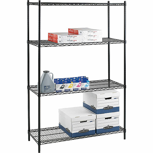 Lorell Industrial Wire Starter Shelving Unit 36" Width x 24" Depth x 72" Height - 4 x Shelf(ves) - 4000 lb Load Capacity - Black - Steel (LLR69145)