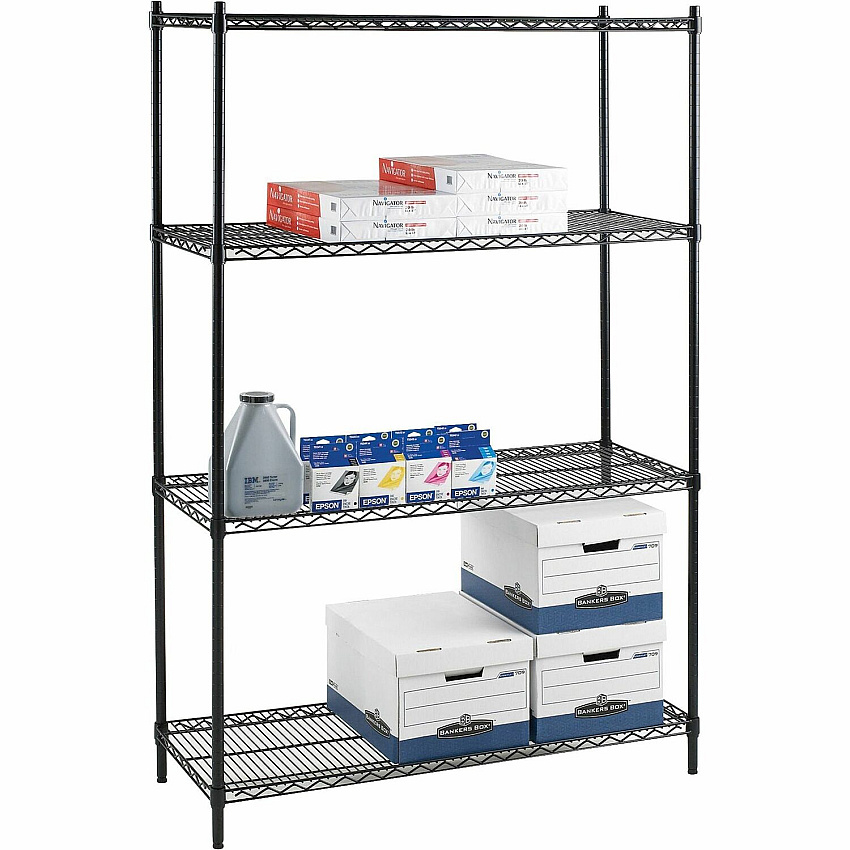 Lorell Industrial Wire Starter Shelving Unit 36" Width x 24" Depth x 72" Height - 4 x Shelf(ves) - 4000 lb Load Capacity - Black - Steel (LLR69145)