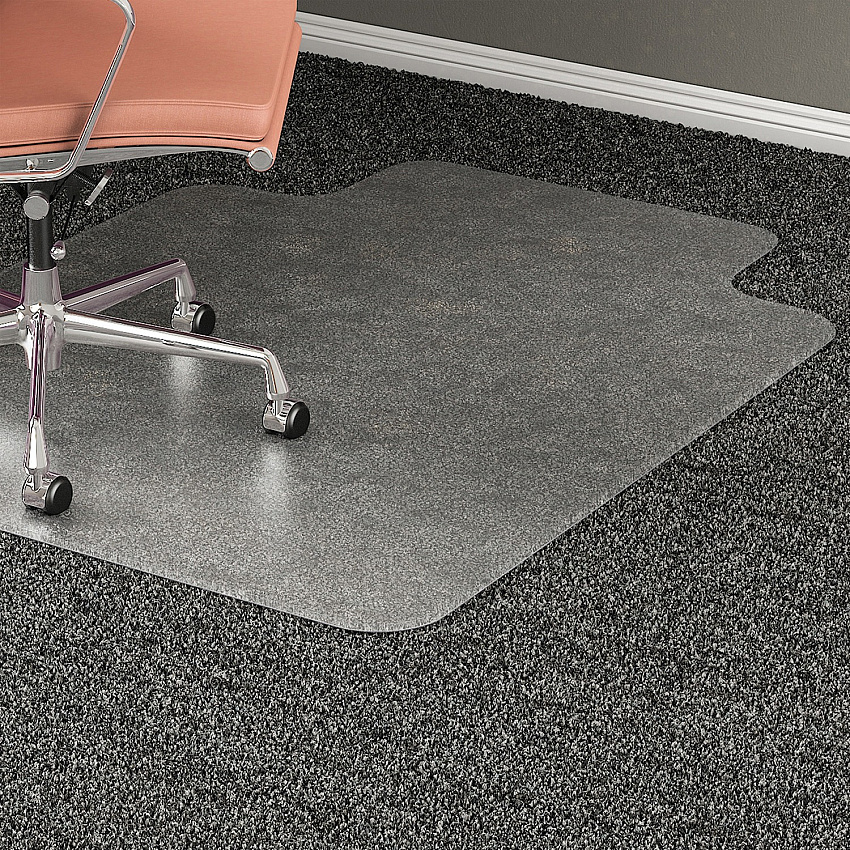 Lorell Plush-pile Wide-Lip Chairmat Carpeted Floor - 53" Length x 45" Width x 0.173" Thickness - Lip Size 12" Length x 25" Width - Vinyl - Clear - 1 Each (LLR69166)